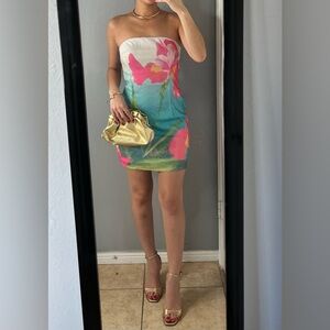 Strapless Floral Mini Dress - Multicolor